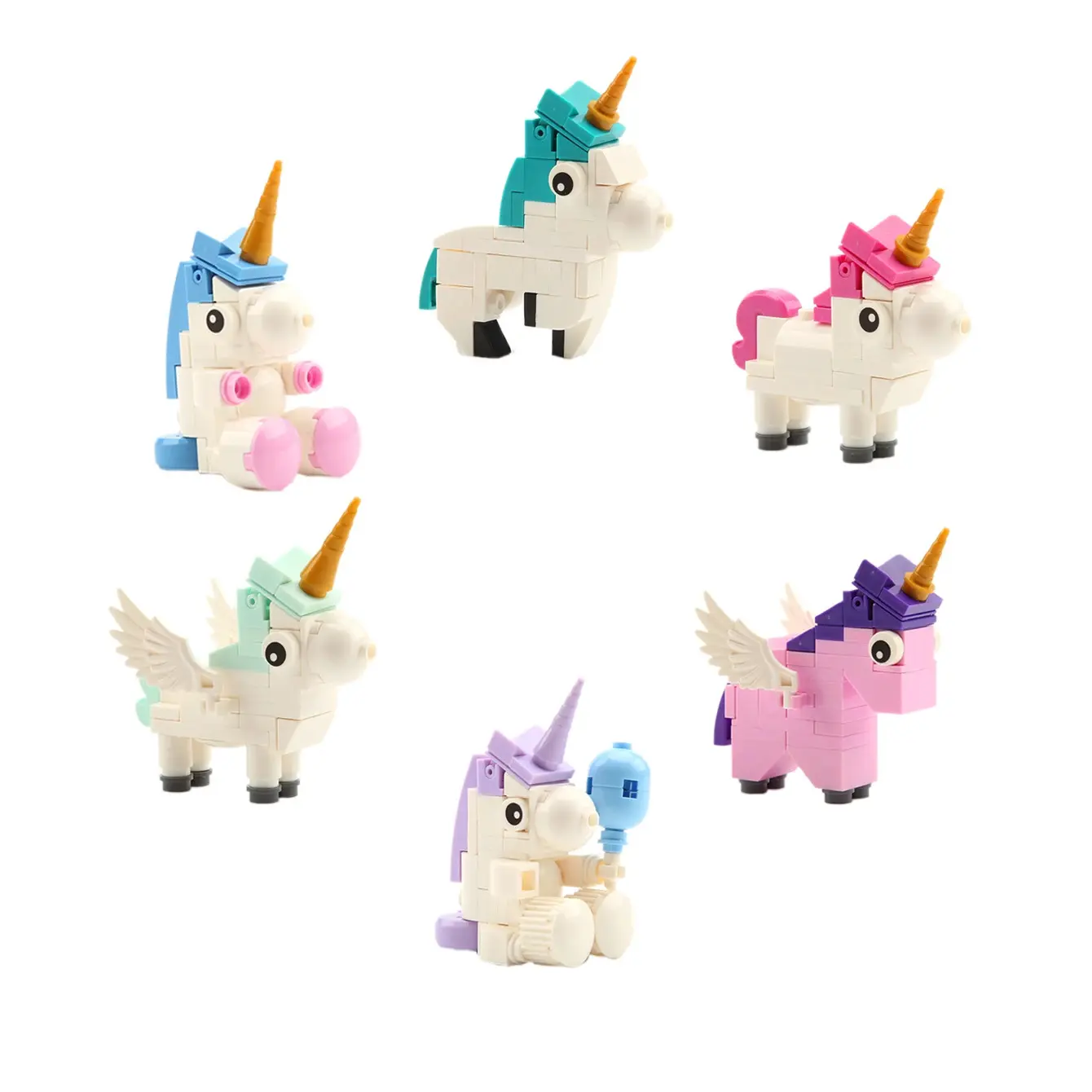 6-in-1 Unicorn Kits Plastic Building Blocks Toys Macaroon Color DIY Self-assembly Educational Toy Cute Decoration Cartoon Brick