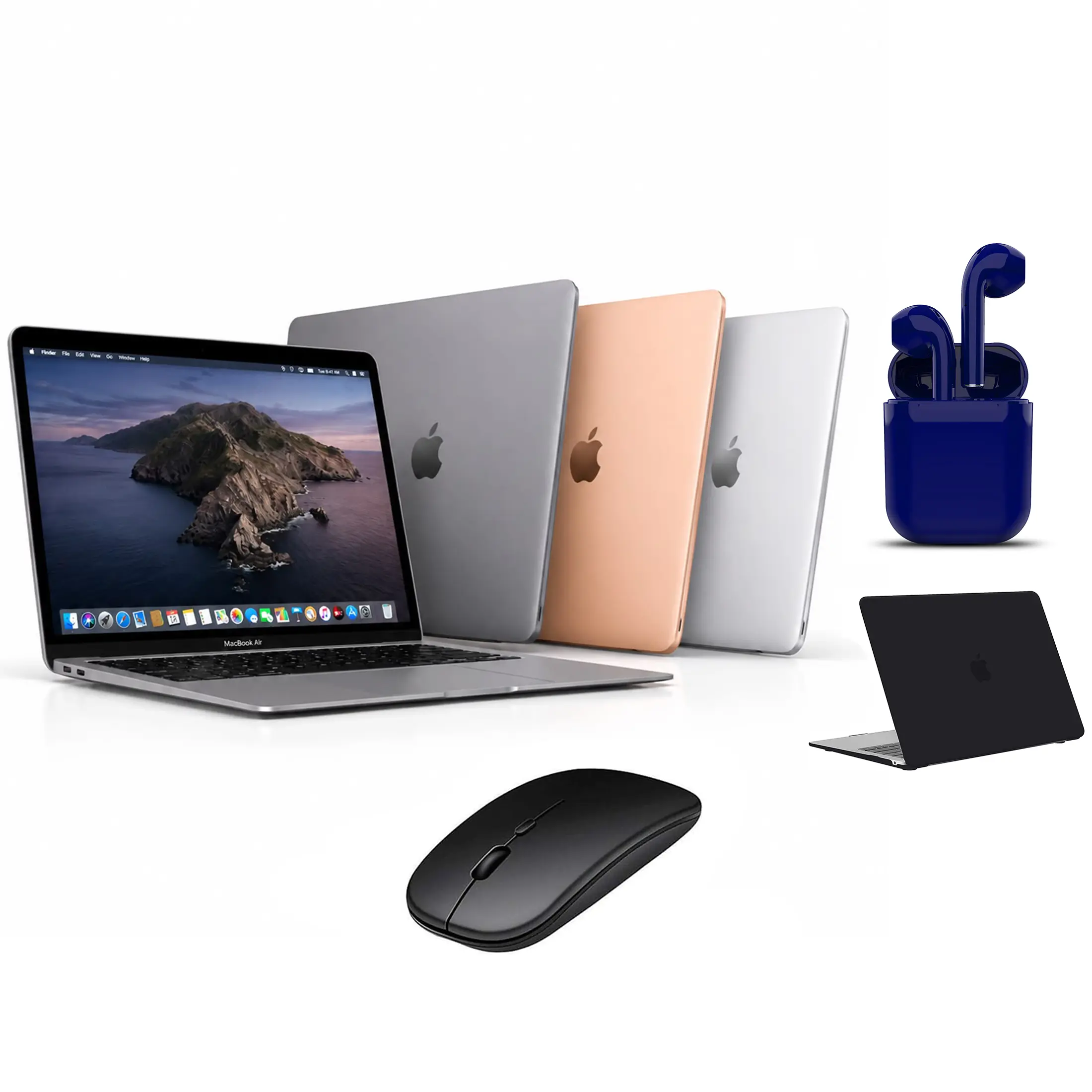 Refurbished Apple Macbook Air 2020 13.3-Inch, Space Gray and Silver, 8GB RAM, 256GB SSD, Bundle: Protective Case, Wireless Mouse, Earbuds, Charger (Good)
