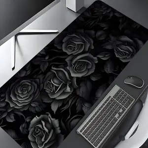 Rose Gothic Design Large Gaming Mouse Pad, Dark Floral Desktop Drotection Pad, Desktop Accessory, Washable Rubber Pad Non-Slip Lock Edge Multi-Size Mouse Pad for Home Office, Gift for Family and Friends, Gaming Mousepad, Black