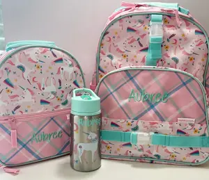 Personalized Unicorn Backpack Set, Monogrammed Backpack, Lunch box & Stainless Water Bottle, Stephen Joseph, Pink Unicorn backpack for girl