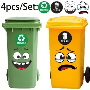 Cartoon Expression Trash Can Sticker, 4 Sheets/set Self-adhesive Wall Decal, Trash Can Sticker for Walls, Trash Cans, Refrigerators, Home Decor, Decorative Sticker, Self Adhesive Stickers, Decoration Items, Kitchen Bathroom Decoration