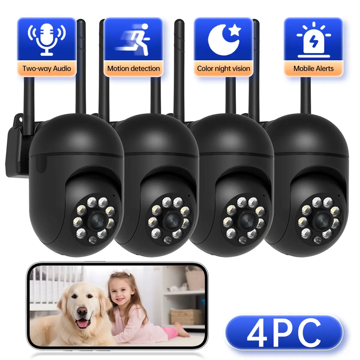 【Mega Sale】JOOAN WiFi Pet Home Security Camera, 1080P Multi-Angle Pan/Tilt Panoramic HD, BT/WiFi Connectivity, Color Night Vision, Motion Detection, Two-Way Audio, Auto Tracking, Real-Time Alarm, Mobile App Remote Control, Smart Camera Night Vision Camera