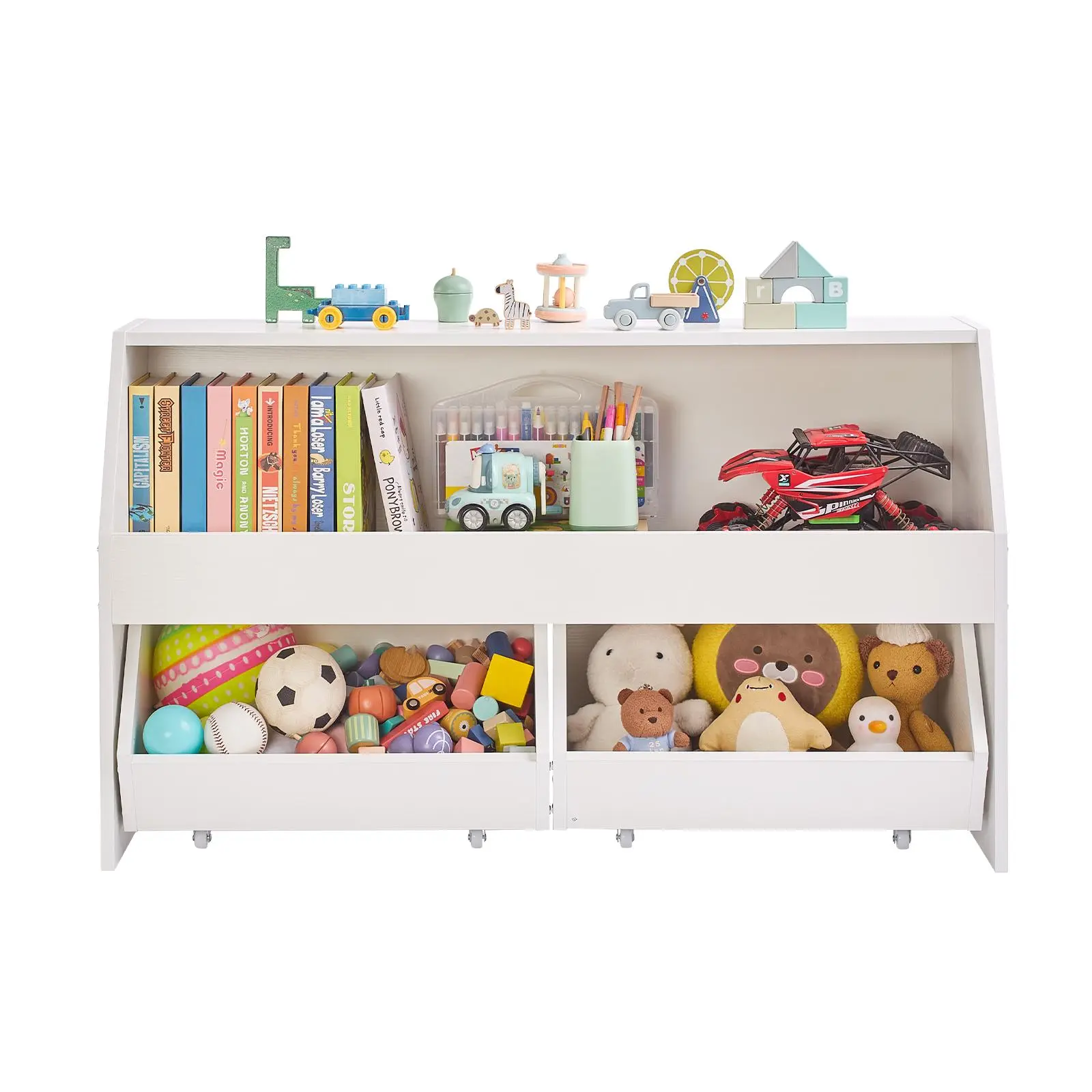 【SummerFinds】VEVOR Toy Storage Organizer, Wooden Kids Bookshelf with Storage, Toy Storage Cabinet with 2 Mobile Drawers, Kids Storage Organizer for Bedroom, Nursery, Living Room, Entryway, Preschool, White