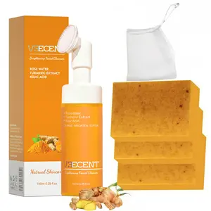 Veecent Turmeric Cleansing Mousse & Soap Set for Facial Cleansing - Removes Impurities & Maintains Skin Clarity - Ideal for All Skin Types - 2 Piece Set