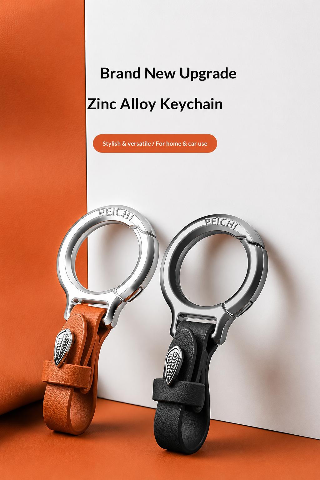 AILIS New Upgraded Metal-Leather Zinc Alloy Keychain with Leather Strap - Stylish, Versatile, Durable, Unisex Anti-Lost Key Ring for Car, Home Use - Keeps Keys Secure and Easy to Find