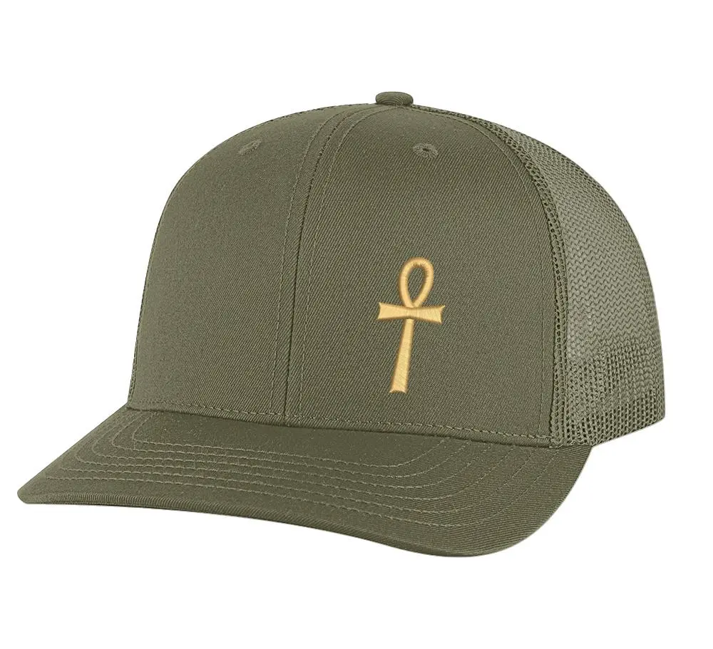 Ankh Cross of Life Trucker Hat – Egyptian Symbol Embroidered Mesh Snapback