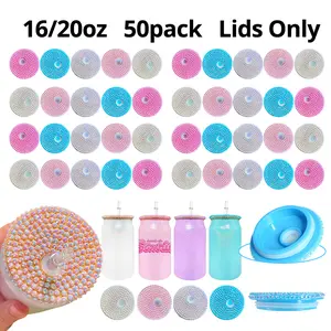 50-Pack Jeweled Rhinestone Drink Holders - Sturdy Mixed-Color Drink Protectors for 16oz/20oz Glass Cans, Compatible Kitchenware Drinkware Accessory