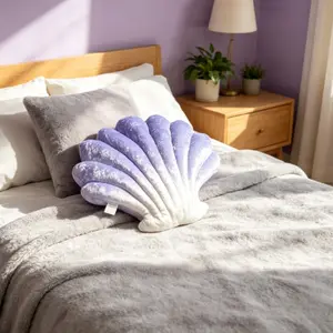 Shell Pillow Decorative Cushion, Dust Blue Shell Pillow, Cute Beachy Plush Pillow, Bed Decoration, Casual Style, Aesthetic Home Accent