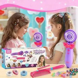 Girls Automatic Braiding Hair Kit, Includes 3 Patterns with Beads, String, and Shiny Stickers, DIY Hair Styling Set for Kids over 6 Years, Fashion Hair Accessories