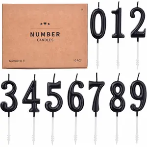 10-Pieces Black Numeral Birthday Candles,  Numeral Candles Number 0-9 Glitter  Topper Decoration for Birthday,Wedding Anniversary,Party Celebration