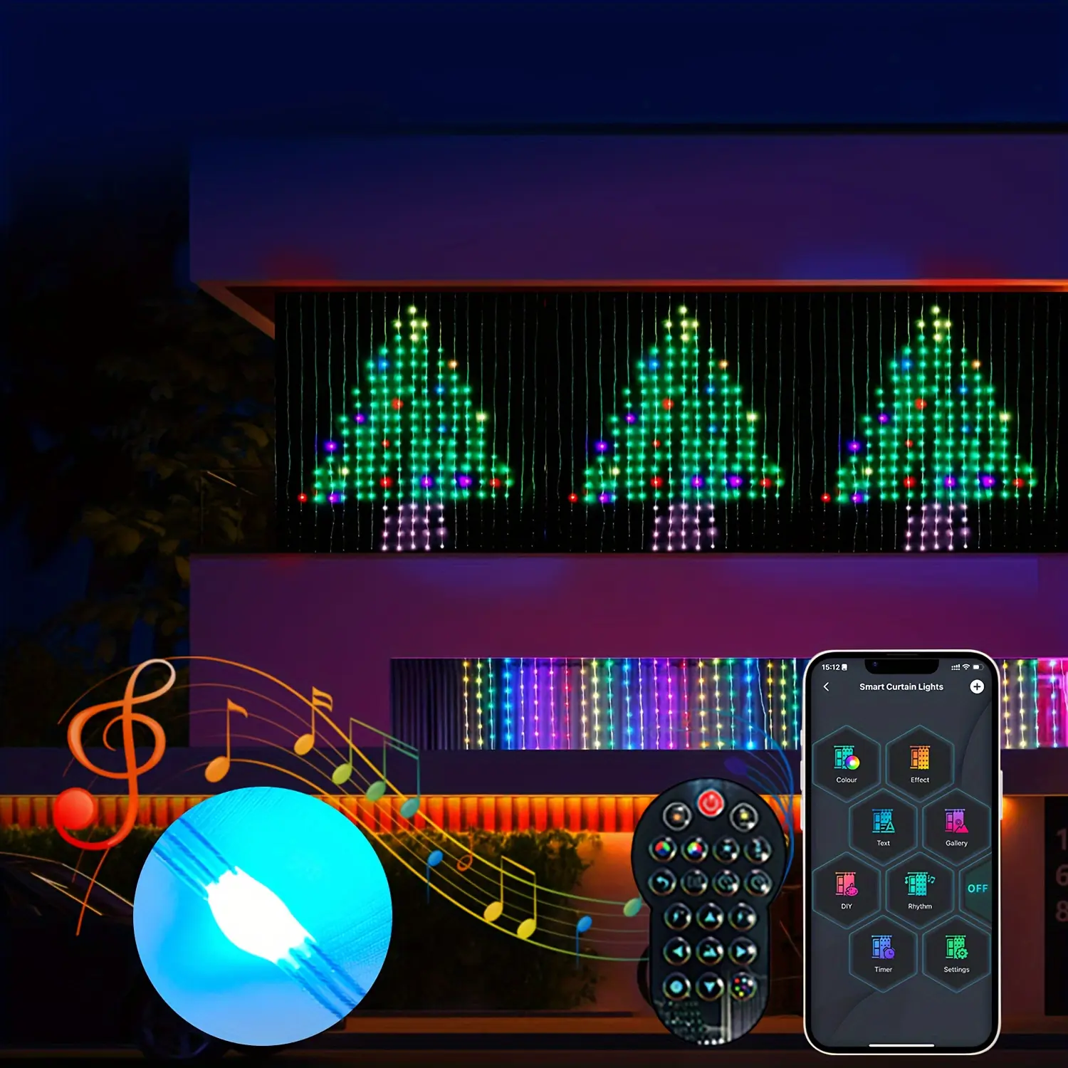 400 LED Smart Curtain Light, DIY Editing Patterns and Text, App Control Music Synchronization, with Remote Control, Suitable for Wedding, Party and Father's Day Decoration.