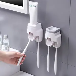 2pcs Automatic Toothpaste Dispenser Creative Wall Mount and Small Toothbrush Holder Toothpaste Squeezer for Family Shower Bathroom