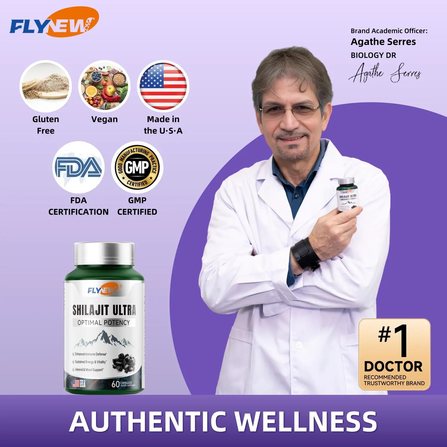 FlyNew Alpha Brain Nootropic Supplement for Men & Women | Memory, Mental Clarity & Cognitive Improvement | Focus Capsules with L-Arginine, Shilajit & Pomegranate (30 Count)