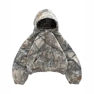 Y2K Oversized Camo Hoodie - Unisex Zip-Up Long Sleeve Casual Pullover Sweatshirt with Vintage Grunge Vibes Emo Streetwear hooded Jacket for Men & Women, Womenswear Tops, Camouflage Outfit