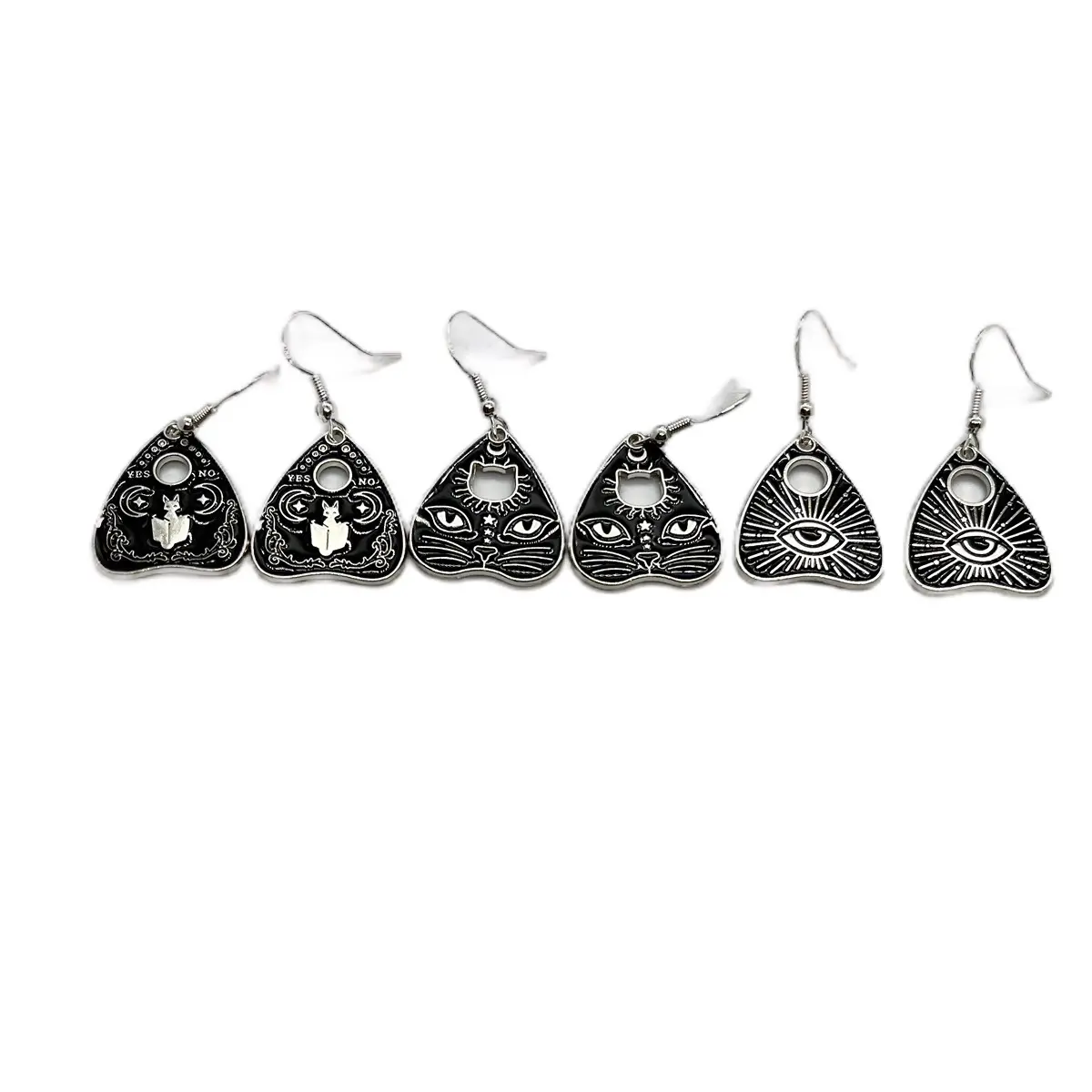 Ouija Planchette Earrings - Black Cat, Bat, and All Seeing Eye Designs