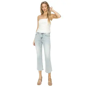 Risen Mid Rise Light Washed Cropped Flare Jeans