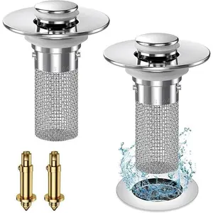 Odor proof filter Bathroom Sink Drain Stopper-PopUp Drain with Stainless Steel Filter Basket Hair Catcher, Universal Replacement for 1.1-1.45 Inch Sinks