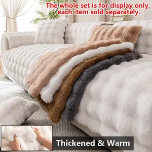 Solid Color Sofa Cover, 1 Count Non-slip Cover, Couch Covers, Fashion Couch Protector, Bubble Fleece Warm and Pet Friendly, Can Be Used As Floor Cushion, Bedside Cushion, Universal Soft Sofa Protector