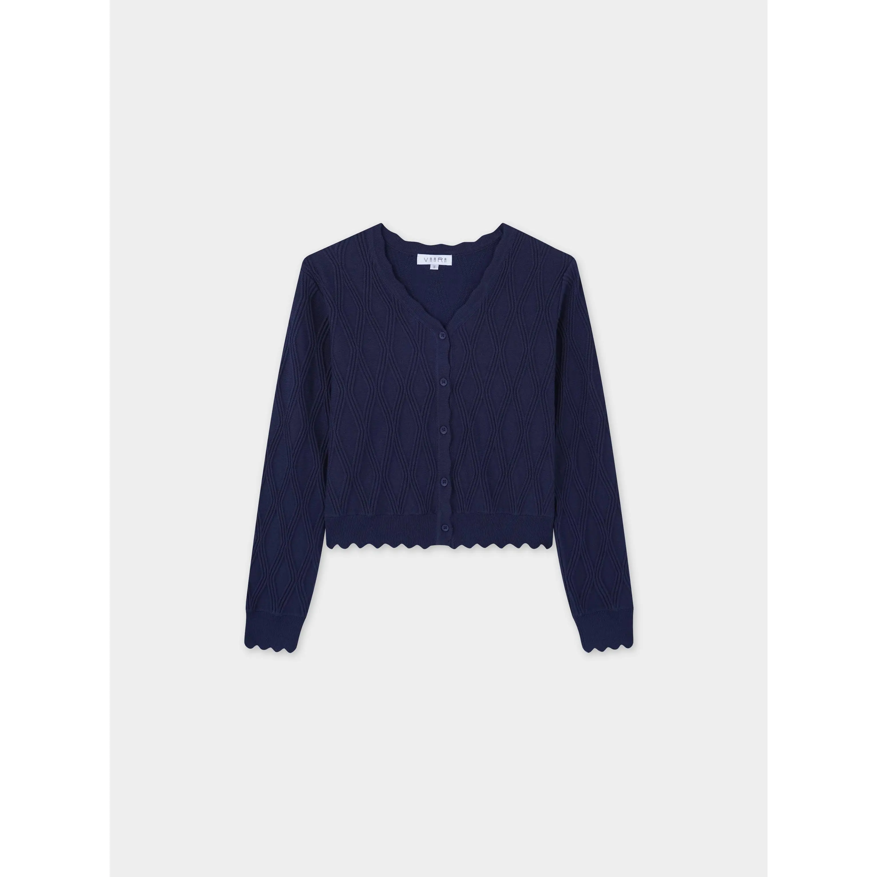 Scalloped Edge Cardigan-Blue