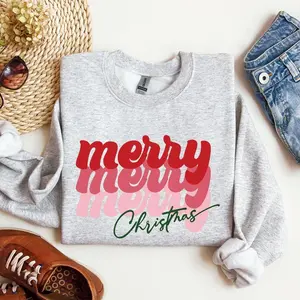 Merry Christmas, Retro, Classic Red, Santa, Winter, Xmas Sweatshirt, Women's Crew Neck, Crewneck