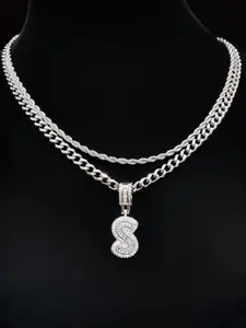 Rhinestone Decorated Pendant Necklace & Twist Chain Necklace, Sparkling Zircon Inlay, Bling Necklace, Fashion Jewelry for Party, Daily Clothing Decor, Elegant Rhinestone Necklace, Trendy All-match & Exquisite Jewelry for Birthday Gift
