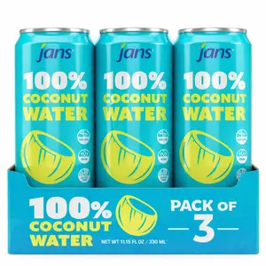Jans 100% Coconut Water No Added Sugar 11.15oz (Pack of 3) Pure Coconut Refreshment, Vegan, Gluten-Free, Hydration with Electrolytes