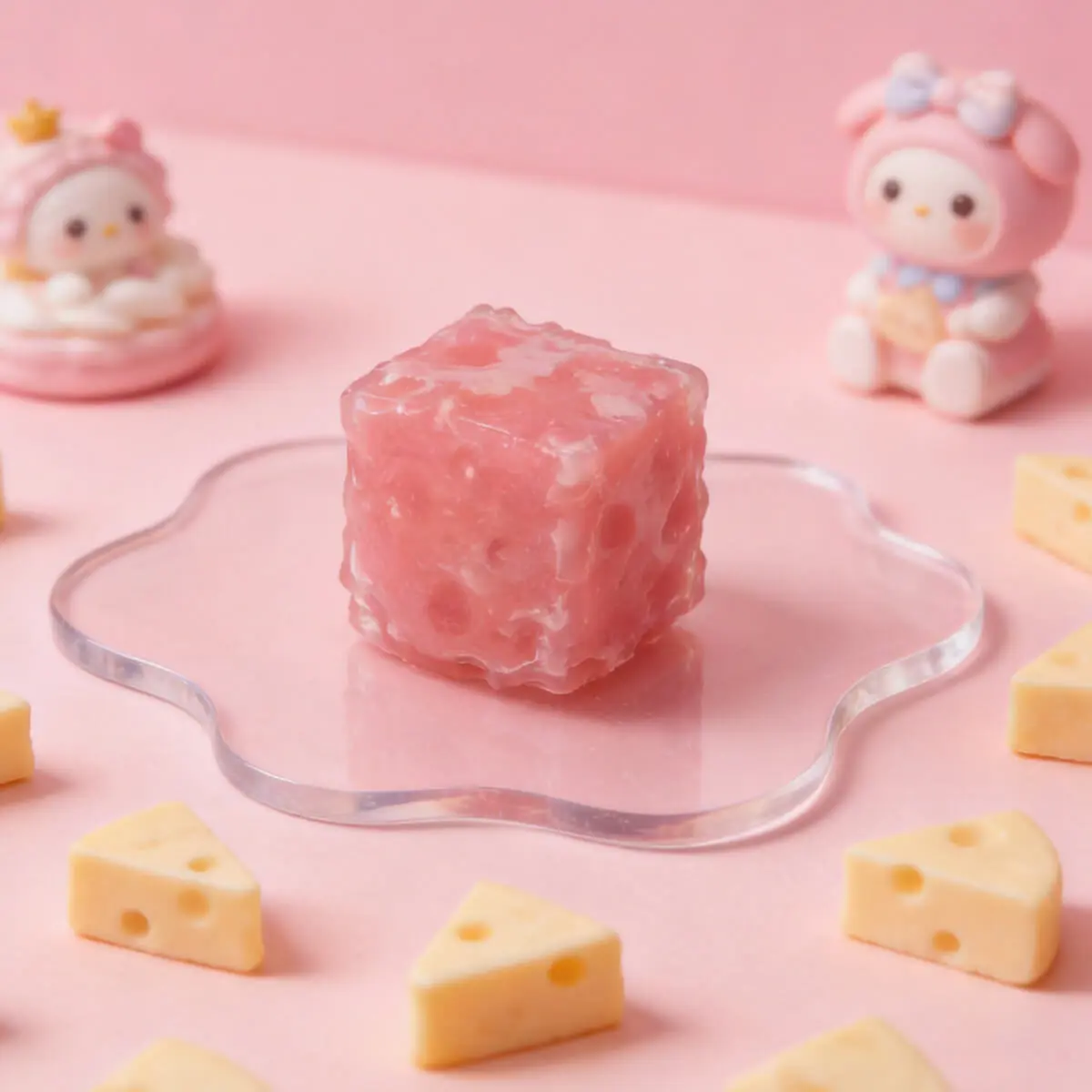 Handmade Pink Cheese Cube Squishy Stress Ball - Crunchy Sound, Soft Stress Reliever Fidget Toy Gift for Kids, Adults