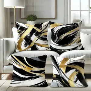 Modern Abstract Gold Pillow Covers Set, Dual-Sided Print, Soft Polyester, Zip Closure, Living Room Bedroom Sofa Decor, Bedroom Decorative Accessories