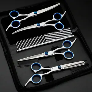 Professional 5-Piece Stainless Steel Pet Grooming Kit - Grooming Products for Dogs & Cats, Salon-Ready Supplies with Comb, Flat Shears, Nail Clippers, Precise Trimmers