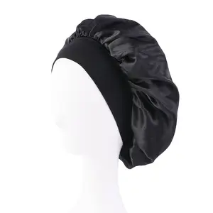 New Women'S Satin Solid Wide-Brimmed Sleeping Hat Unisex Head Wrap Elastic Band Cap Hair Care Bonnet Night Hat Bonnet De Nuit GATHERTOP
