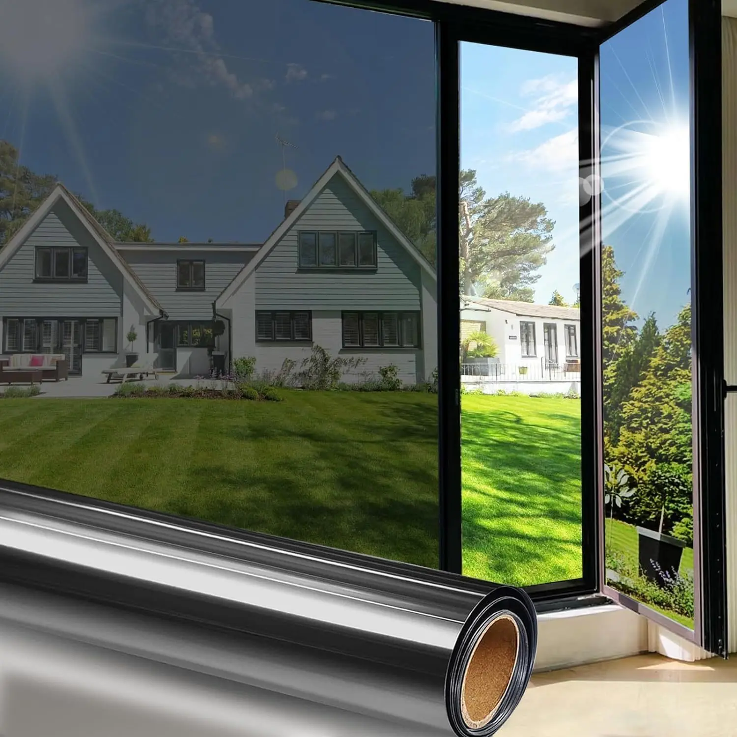 19.6in*177in Window Film Privacy Sun Blocking Mirror Reflective Tint One Way Heat Control Anti Window Stickers for Home and Office