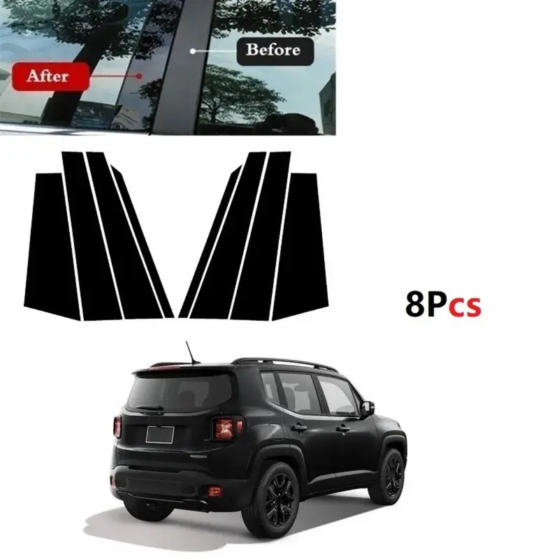 For Jeep Renegade 2015-2020, 8PCS Pillar Posts Window Trim Cover BC Column Sticker Car Decals Car Stickers Automotive Decals