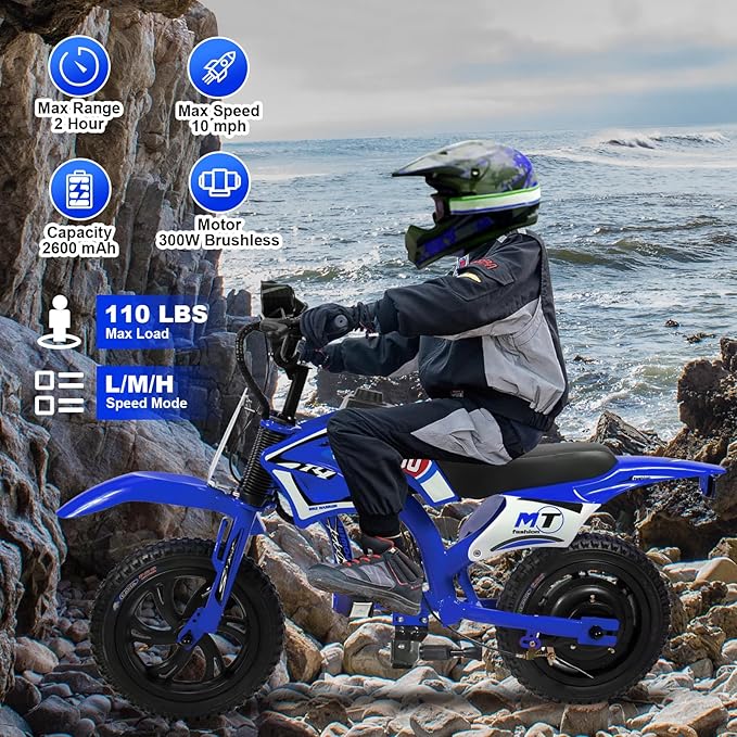 C6 Electric bike for Kids Ages 3-12, 200W Motor Up to 10 MPH, 7.5 Miles Long Range, Dual Disc Brakes & LCD Display, 25.2V 2600mAh Battery, 2-Hour Runtime, Sturdy Aluminum Steel Frame, Max Load 110 lbs, Unisex, Red/Blue