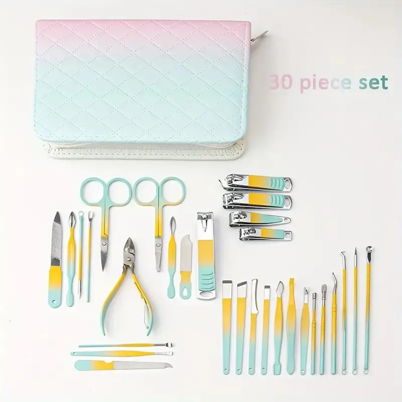 Complete Nail Care with Nail Clippers 30pcs Professional Stainless Steel Manicure Pedicure Kit Suitable Portable Rose Golden Nail Care