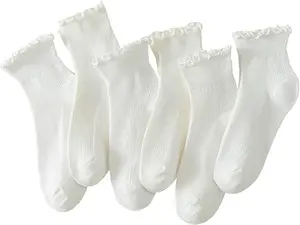 6 Pairs of Ruffle Socks Women, Cute Ruffle Ankle Socks for Girls Womenswear Everyday Fit