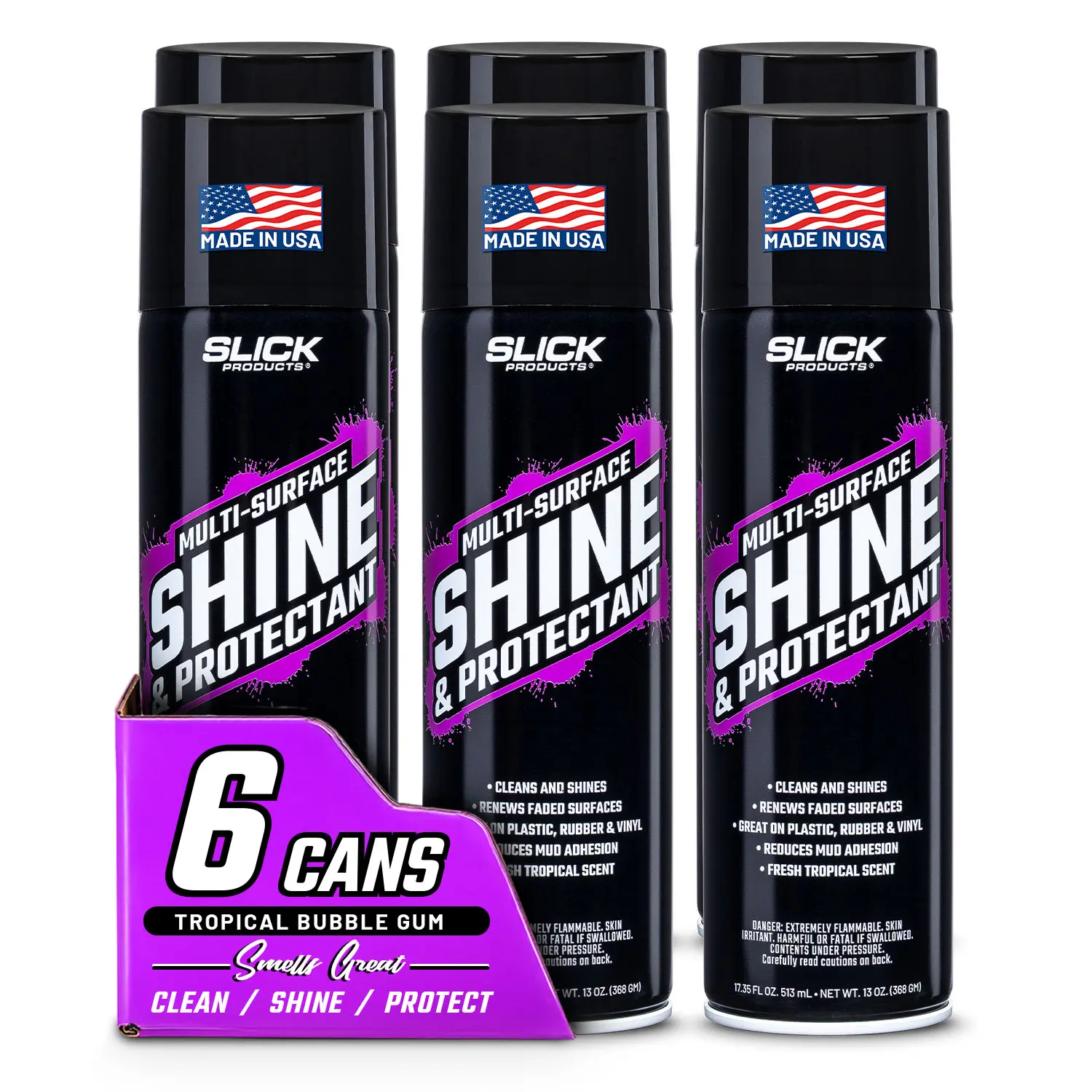 (6-Pack) Slick Products Shine & Protectant, Long-Lasting High-Gloss Clear Coat Spray, Renew, Shine, and Protect Plastic, Vinyl, Rubber, Trim, and More