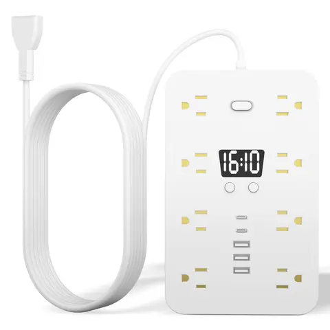21-IN-1 Compact Universal Adapter Sockets Smart Power Strip (11.6cm), 45° Tight Fit Flexible Rotating Plug, Overload Cut-Off Protection, 16 Outlets, 3USB-A Ports, 2Type-C Ports, Desk Space Saver, Fireproof, Ideal for Home & Office
