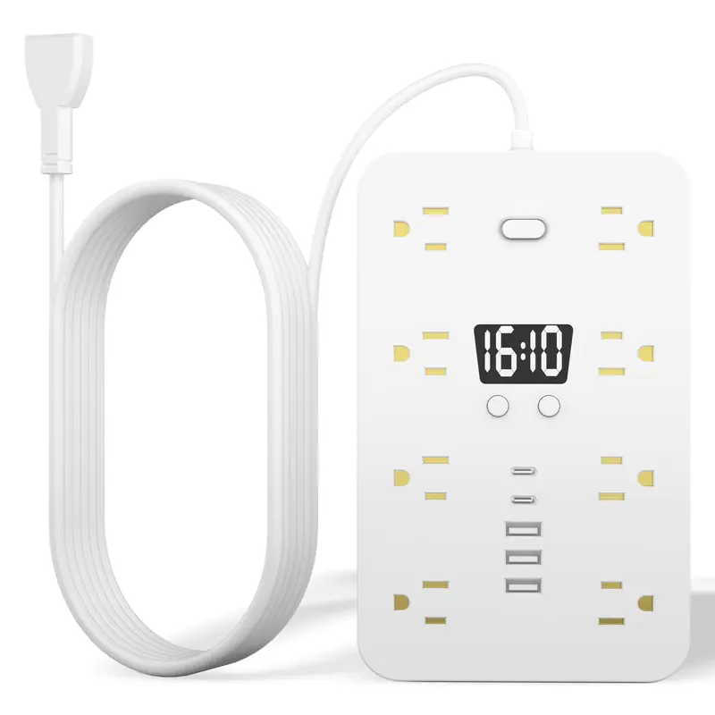 21-IN-1 Compact Universal Adapter Sockets Smart Power Strip (11.6cm), 45° Tight Fit Flexible Rotating Plug, Overload Cut-Off Protection, 16 Outlets, 3USB-A Ports, 2Type-C Ports, Desk Space Saver, Fireproof, Ideal for Home & Office