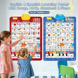 2026 New Model - Bilingual Talking Wall Chart for Kids – Suitable for Ages 1-6 – English and Spanish Learning Poster with Songs, Alphabet, Numbers, and Piano – Interactive Touch Educational Toy