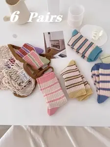 Women's Candy Color Striped Socks Set, Sweet Style Trendy Socks, Spring Summer Versatile Matching Couple Socks