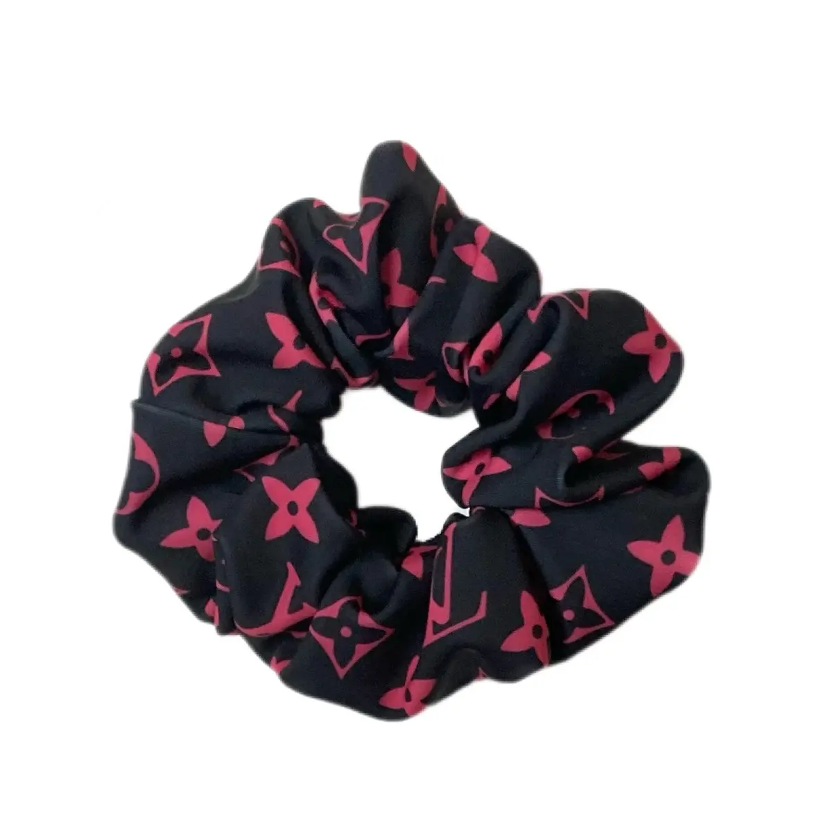 Handmade custom black and pink scrunchie