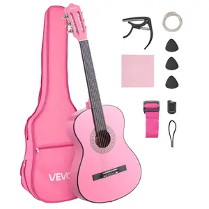 fathersdaygift  VEVOR Classical Guitar, 38 Inch, Wood Classical Guitar Starter Kit for Beginners, with Nylon Strings, Gig Bag, Strap, Tuner, Extra Strings, Picks, Capo, Basswood, for Teenagers Adults Students, Pink