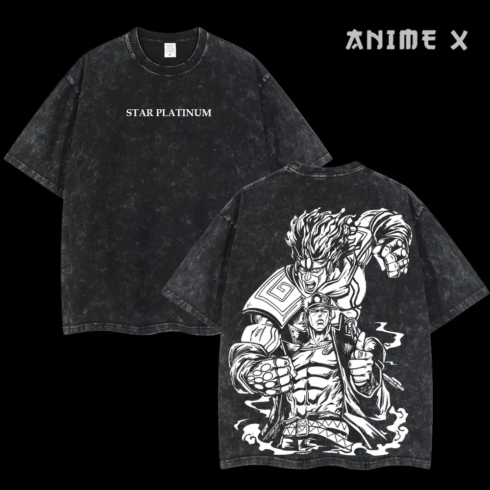 [FS] Retro Vintage Limited "STAR PLATINUM" Kujo Jotaro - JoJo's Bizarre Adventure Anime Double Printed Oversized Washed Tee Unisex Oversize Anime Manga Acid Washed Lightweight Cotton T-Shirt, Hoodies & Sweater Wash Gift For Anime Fan, Anime Lover