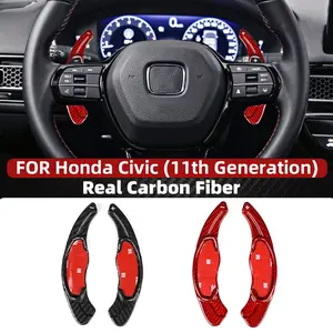 Real Carbon Fiber Steering Wheel Shift Paddle Extension For Honda 11th Generation Civic 2022 Shifters accessories Black Red Improve Handling and Shift Gears Faster Automotive