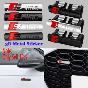 S Line Logo Automatic Front Grille Emblem Sticker Metal Badge Vehicle Exterior Decoration for Audi S A3 A4 B8 8p 8v B6 A5 A6 C7 Q5 B9 B7 C6 A1 Q7 Q3 Tt A7 Car Decal