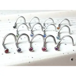 1pc Surgical Steel Nose Screw Ring w/ 2mm Press-Fit Gem Ball - choose color