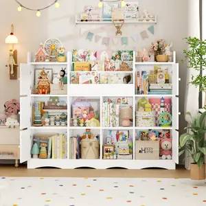 FOTOSOK Kids Toy Storage Organizer, 55" W Large Kids Bookshelf Toy Organizers and Storage with 10 Storage Cubbies, Kid Book Shelf for Playroom Storage Living Room