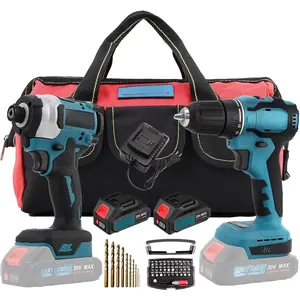 Cordless Drill and Impact Driver, Electric Drill and Impact Driver Combo Kit with 3/8-inch Electric Drill and 1/4-inch Impact Driver with 2 2A  and 1 2.4A Charger