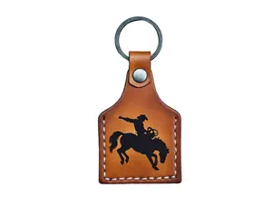 Western Cowboy Keychain Double Sided Laser Engraved Premium Leather Made-to-Order in USA
