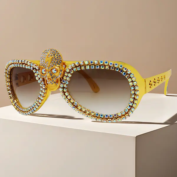 Gold Skull Punk Sunglasses for Men - Vintage 70s-80s Rockstar Style Disco Glasses, Celebrity Style Versatile Accessories for Halloween Parties, Costume Events, Uv Protection, Plastic Frame, Unisex Wear, Male, 50’S, 60’S, And 70’S, Pc, Retro, Uv-Protection
